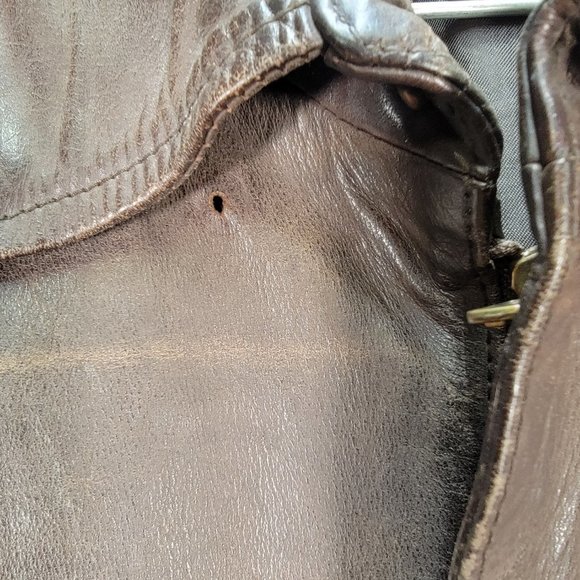 Vintage Context Brown Leather Collared Distressed Aviator Moto Jacket Coat - Picture 9 of 16